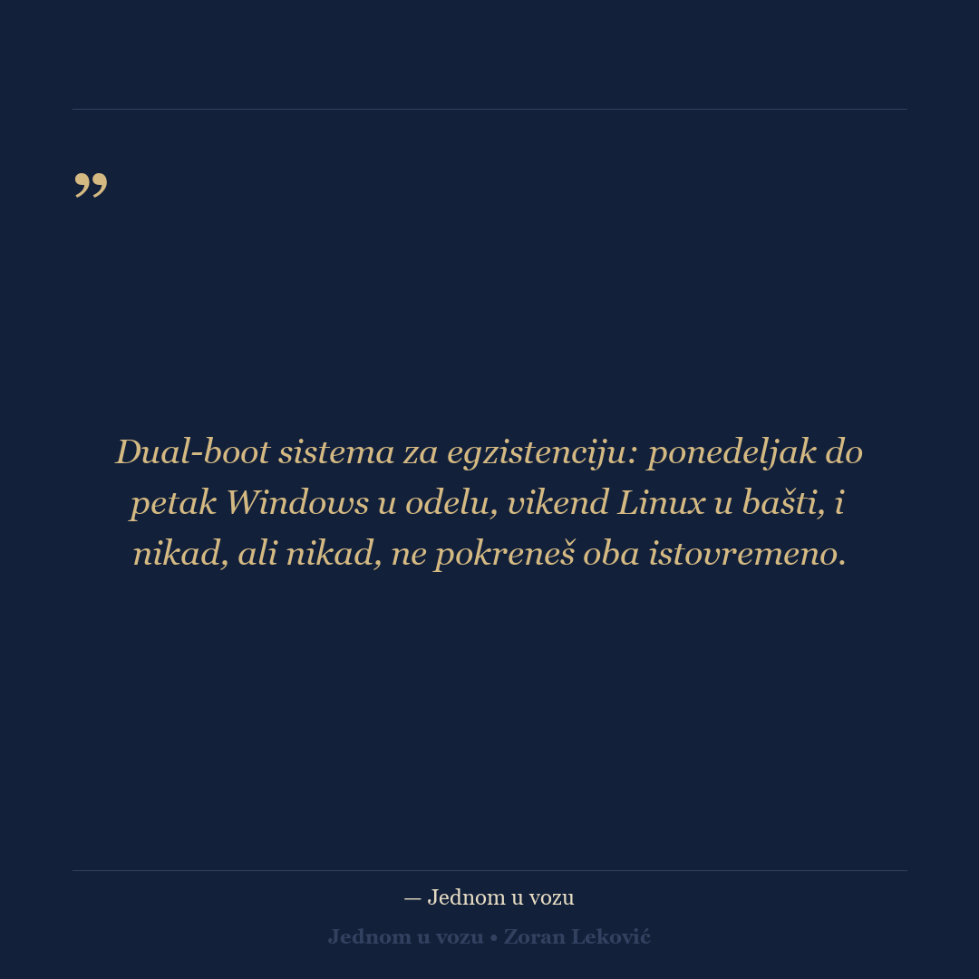 Citat iz romana: dual-boot sistema za egzistenciju.
